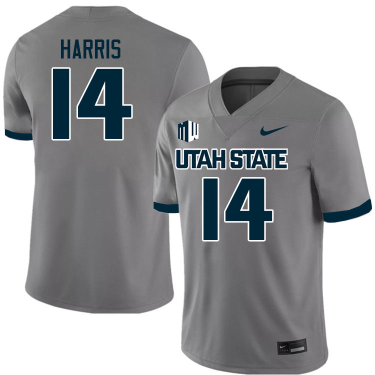 Utah State Aggies #14 Ezra Harris College Football Jerseys Stitched Sale-Grey